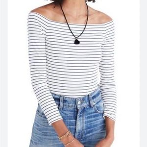 Madewell Stripe Off the Shoulder Bodysuit in Bright Ivory